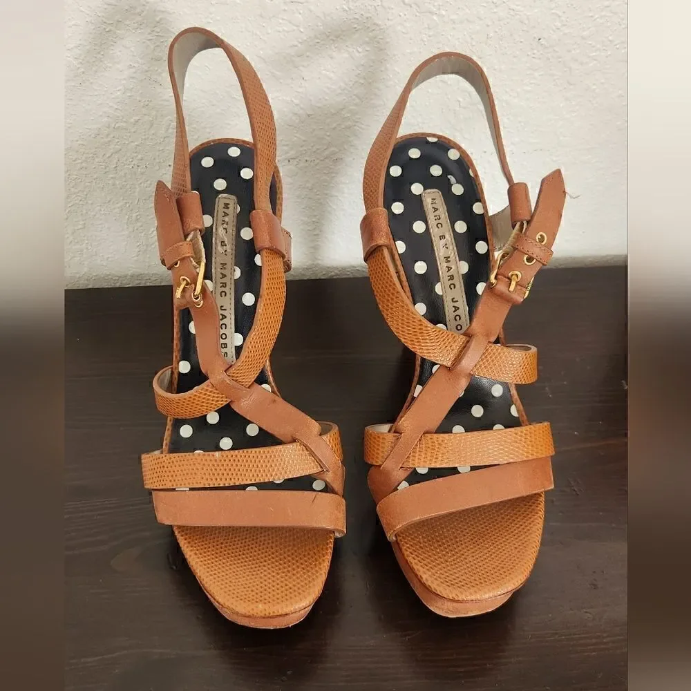 Marc By Marc Jacobs Strappy Platform Tan Sandals Size 6.5